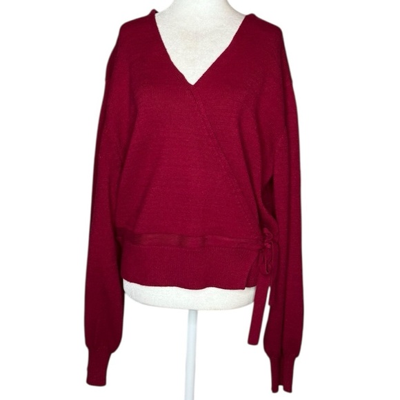 Joie Red V-Neck Sweater with Balloon Sleeves size XL - Picture 1 of 12